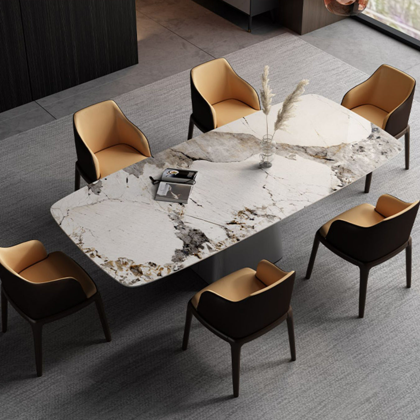 Metal Traditional Luxury Rectangular Table Sintered Stone Table