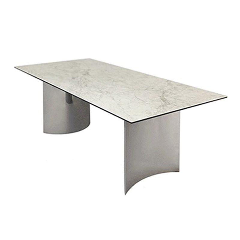Mesa rectangular de lujo tradicional de metal, mesa de piedra sinterizada blanca para cocina y comedor