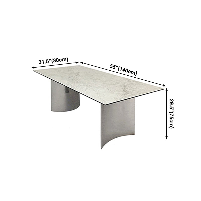 Mesa rectangular de lujo tradicional de metal, mesa de piedra sinterizada blanca para cocina y comedor