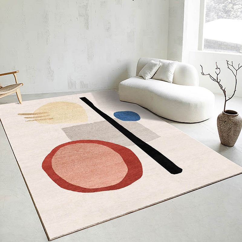 Minimalist Area Rug Polyester Color Block Carpet Non-Slip Backing Rug for Bedroom