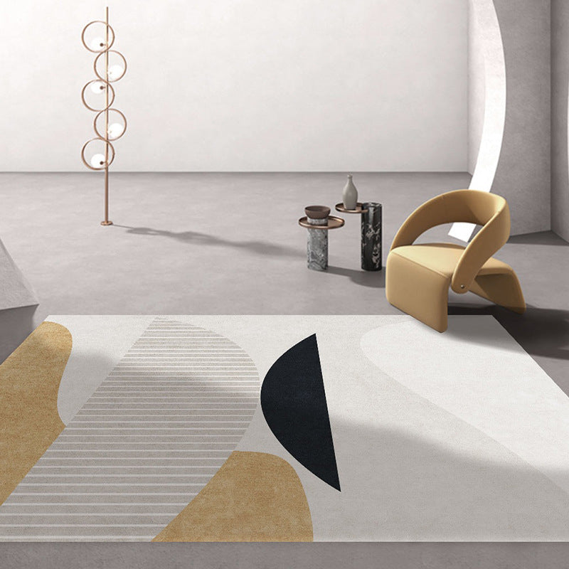 Minimalist Area Rug Polyester Color Block Carpet Non-Slip Backing Rug for Bedroom