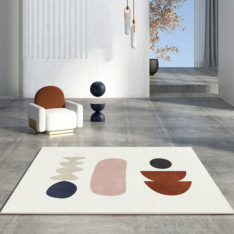 Minimalist Area Rug Polyester Color Block Carpet Non-Slip Backing Rug for Bedroom