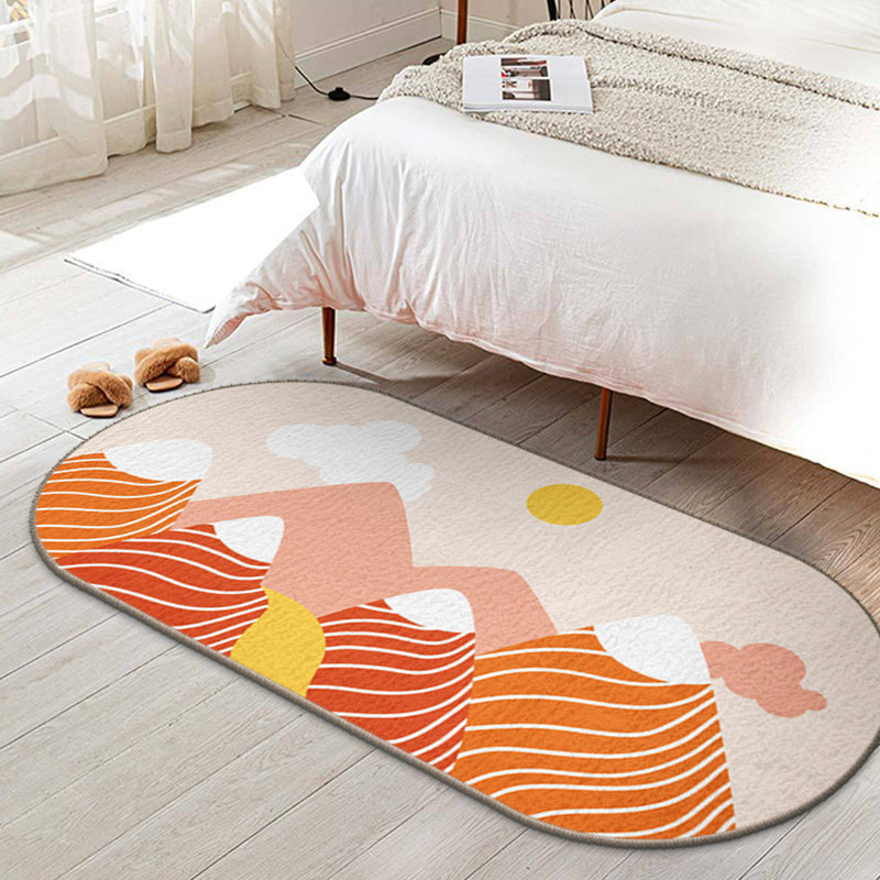 Orange Modern Rug Polyester Pattern Rug Stain Resistant Rug for Home Decor