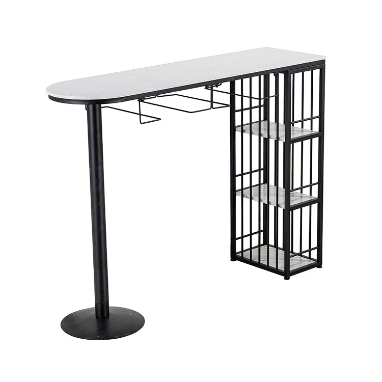 Glam Faux Marble Indoor Bar Dining Table Iron Double Pedestal Bistro Table with Shelve