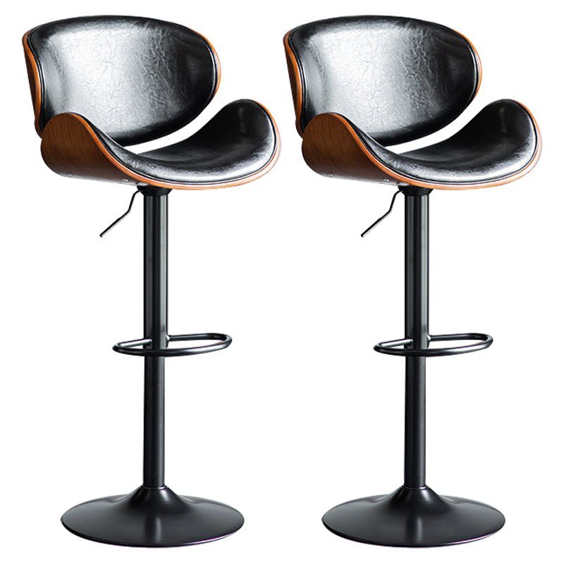 Scandinavian Adjustable Height Metal Counter Stools Wood Low Back Bar Stools (Set of 2)