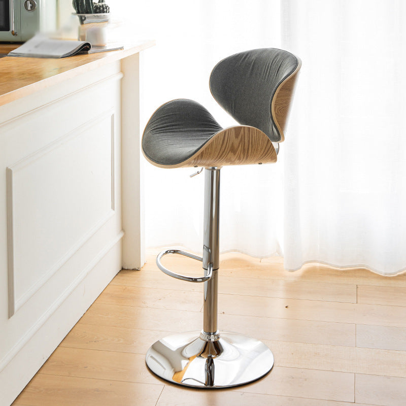 Scandinavian Adjustable Height Metal Counter Stools Wood Low Back Bar Stools (Set of 2)