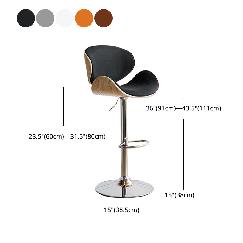 Scandinavian Adjustable Height Metal Counter Stools Wood Low Back Bar Stools (Set of 2)