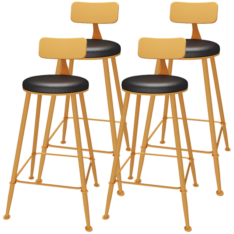 Industrial Orange Counter Stools Iron PU Upholstery Bar Stools with Low Back