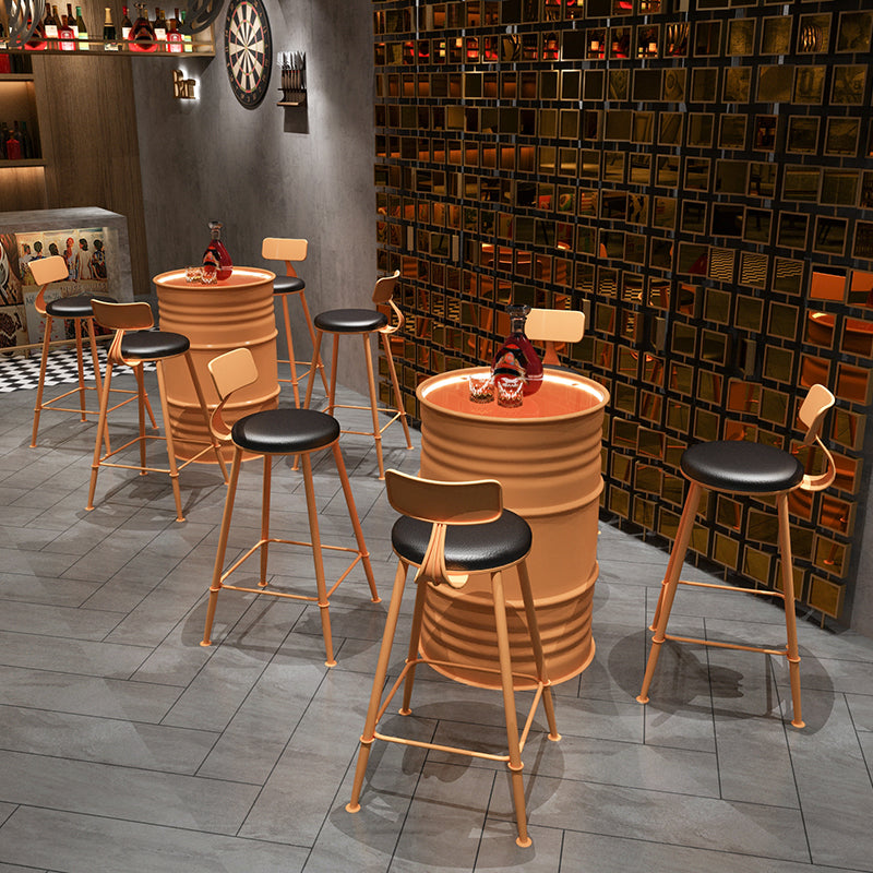 Industrial Orange Counter Stools Iron PU Upholstery Bar Stools with Low Back