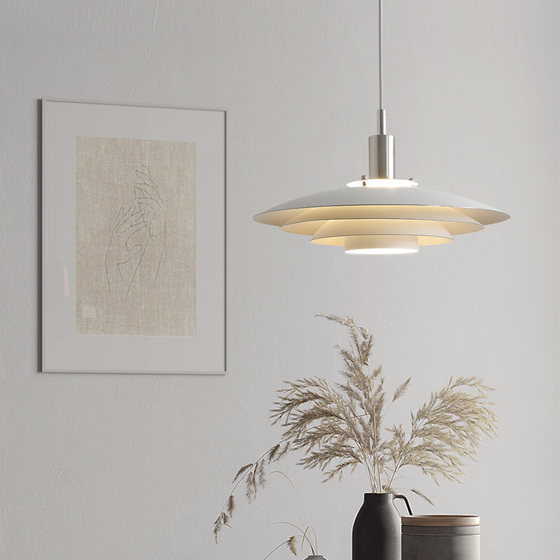 Pendentif LED de style moderne Lumière blanche en métal blanc suspendu pour salle à manger