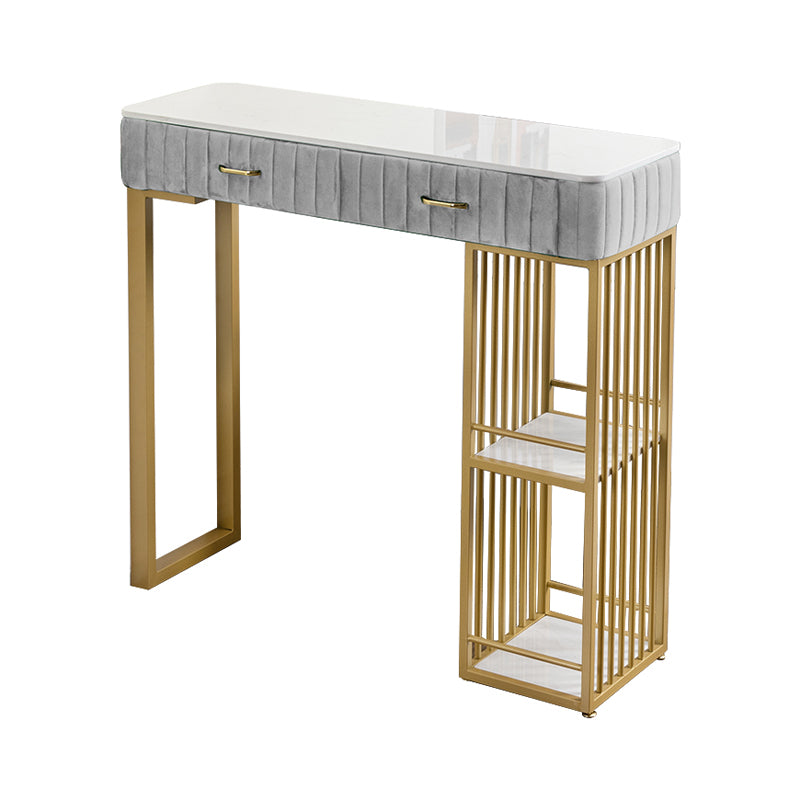 Glam Rectangle Indoor Bar Dining Table White Marble Bistro Table with Drawer