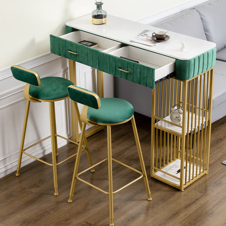 Glam Rectangle Indoor Bar Dining Table White Marble Bistro Table with Drawer