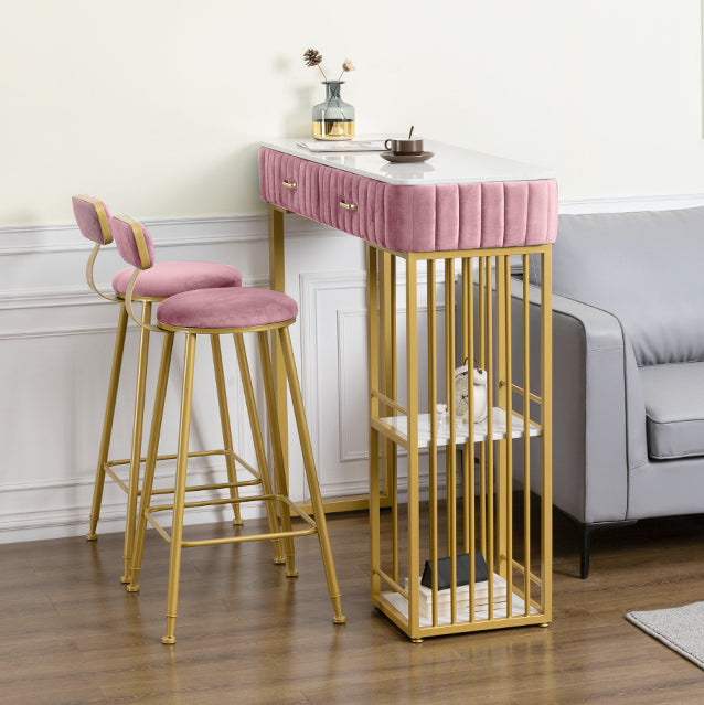 Glam Rectangle Indoor Bar Dining Table White Marble Bistro Table with Drawer