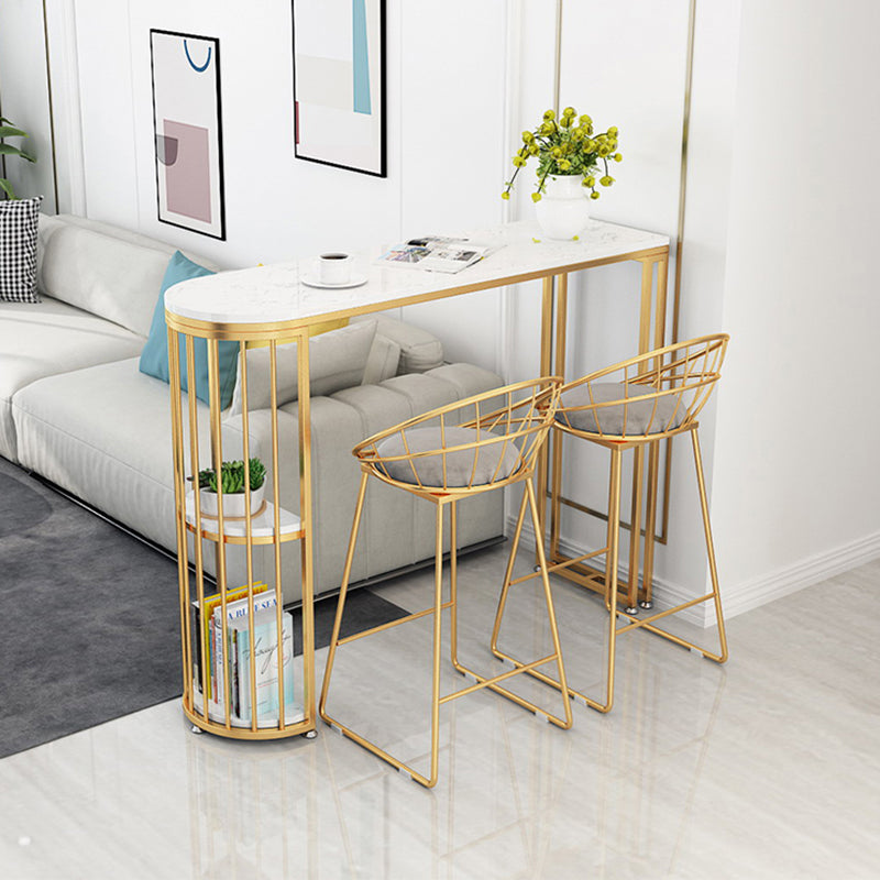 Glam Style Gold Iron Bar Table 41.3"H Marble White Top Bistro Table for Living Room