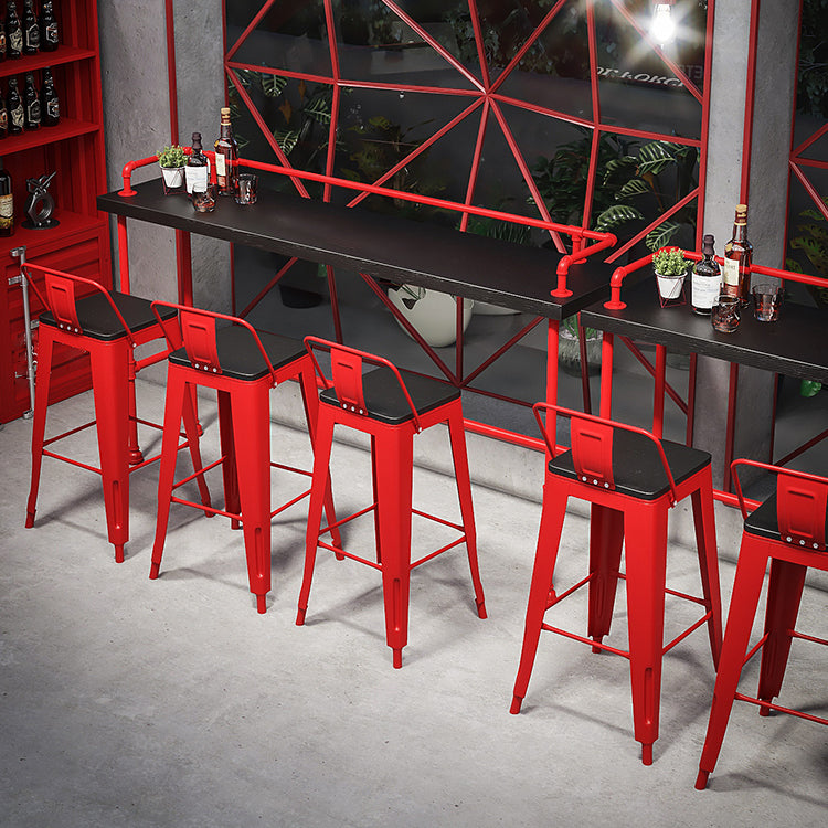 Industrial Style Red Iron Bar Table Rectangle Black Wood Top Indoor 41.34"H Bistro Table