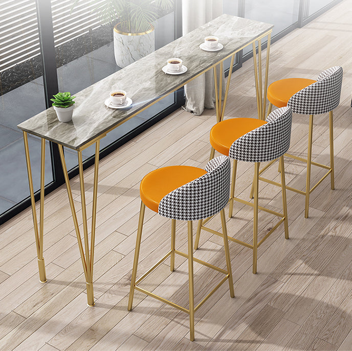 Glam Grey Stone Bar Dining Table Rectangle Indoor Bistro Table with Four Pedestal