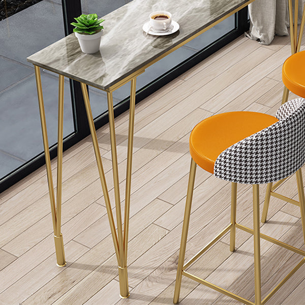 Glam Grey Stone Bar Dining Table Rectangle Indoor Bistro Table with Four Pedestal