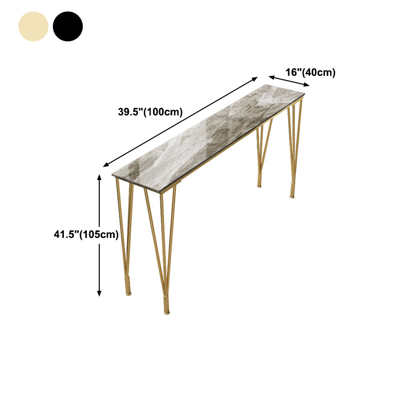 Glam Grey Stone Bar Dining Table Rectangle Indoor Bistro Table with Four Pedestal