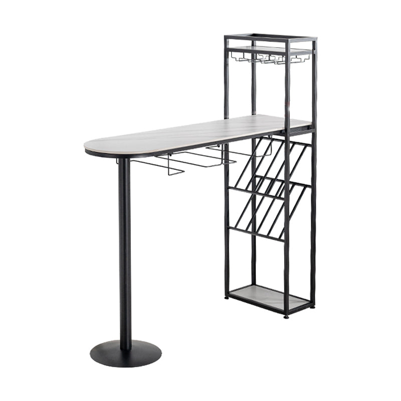 Glam Style Iron Bar Table 41.3"H Faux Marble White Top Bistro Table with Wine Rack