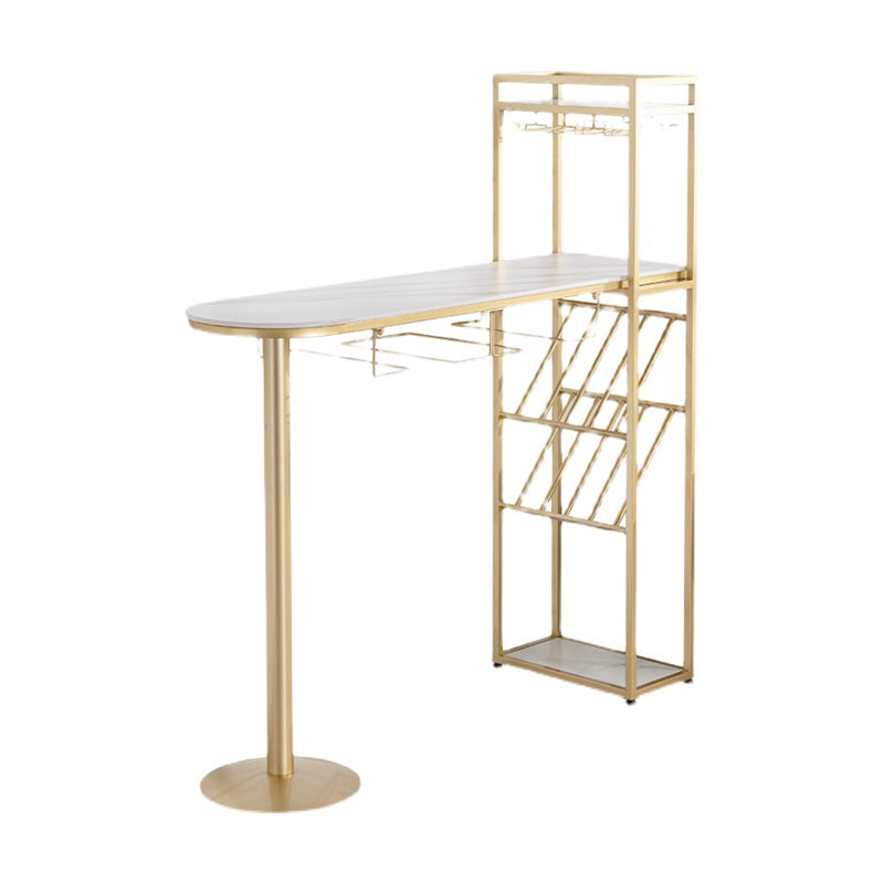 Glam Style Iron Bar Table 41.3"H Faux Marble White Top Bistro Table with Wine Rack