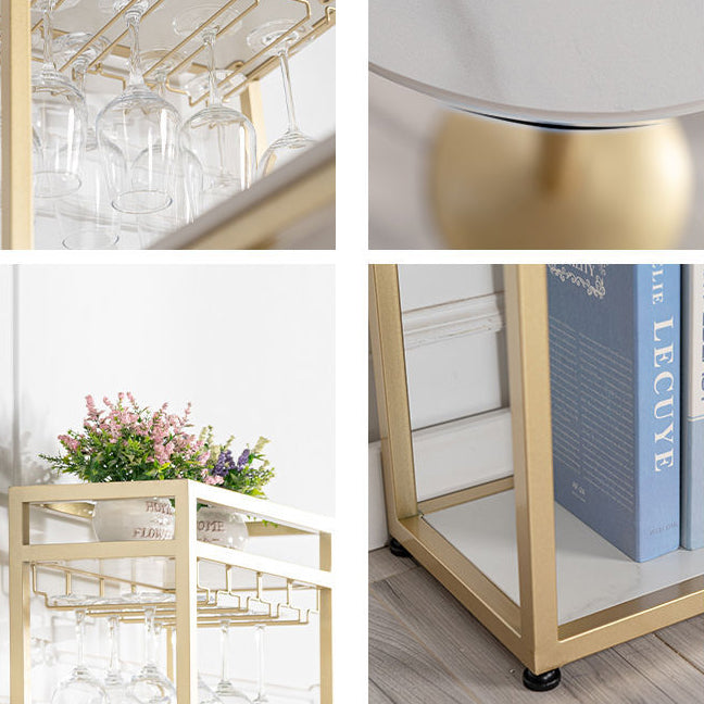 Glam Style Iron Bar Table 41.3"H Faux Marble White Top Bistro Table with Wine Rack