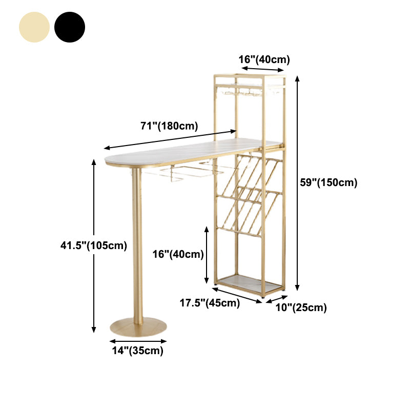 Glam Style Iron Bar Table 41.3"H Faux Marble White Top Bistro Table with Wine Rack