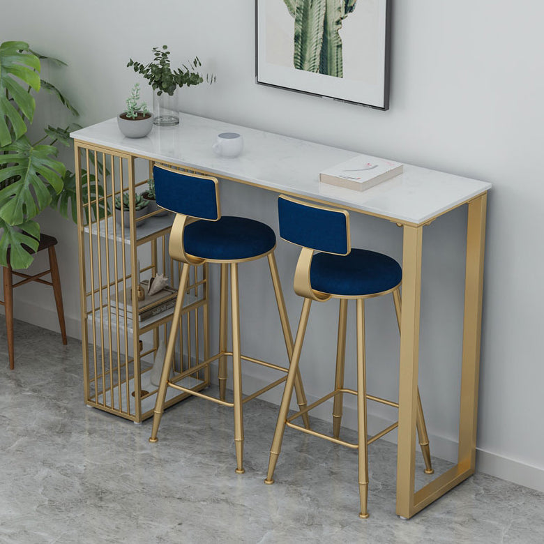 Glam White Marble Bar Dining Table Rectangle Indoor Bistro Table with Shelve