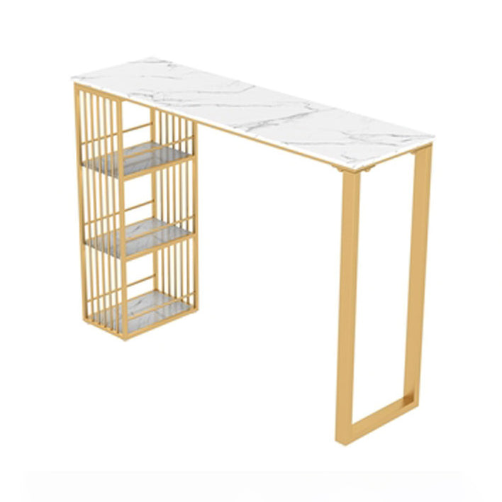 Glam White Marble Bar Dining Table Rectangle Indoor Bistro Table with Shelve