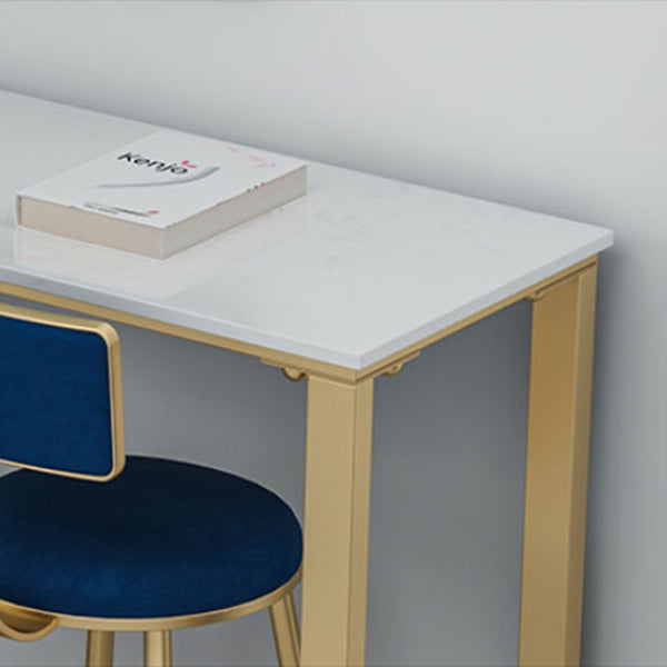 Glam White Marble Bar Dining Table Rectangle Indoor Bistro Table with Shelve