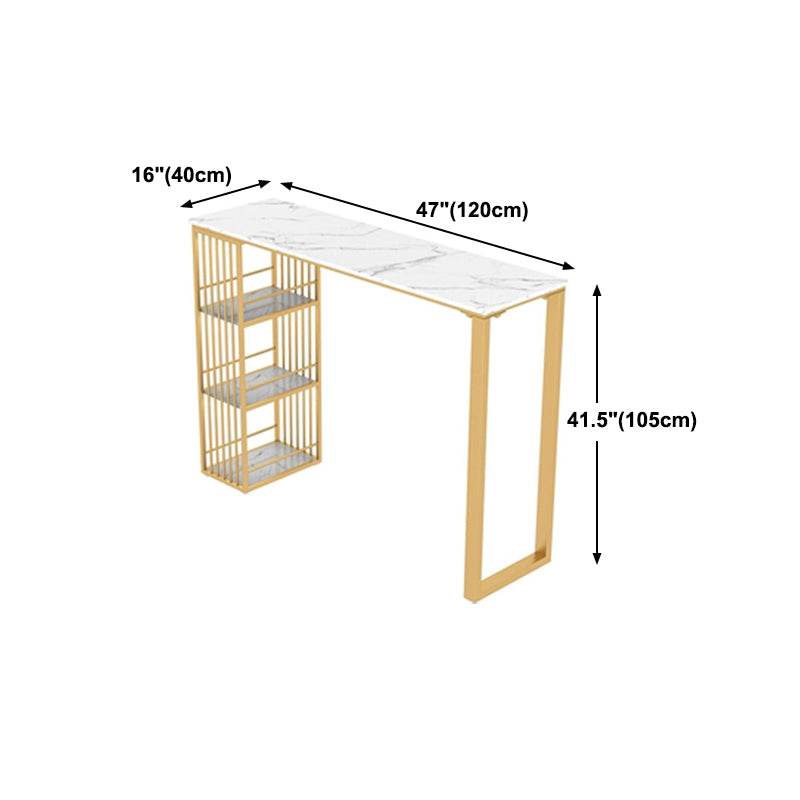 Glam White Marble Bar Dining Table Rectangle Indoor Bistro Table with Shelve