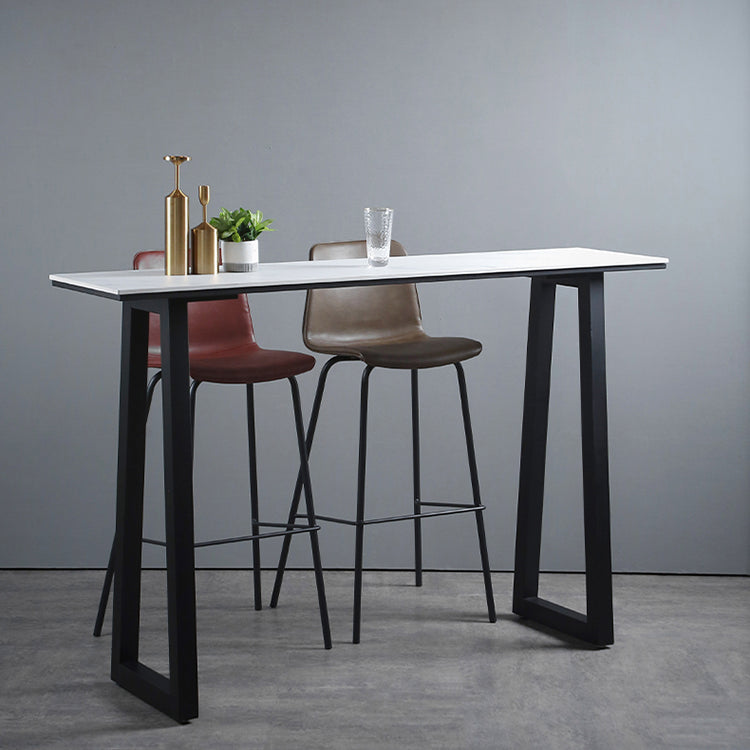 Industrial Rectangle Indoor Bar Dining Table White Stone Bistro Table Fixed Table