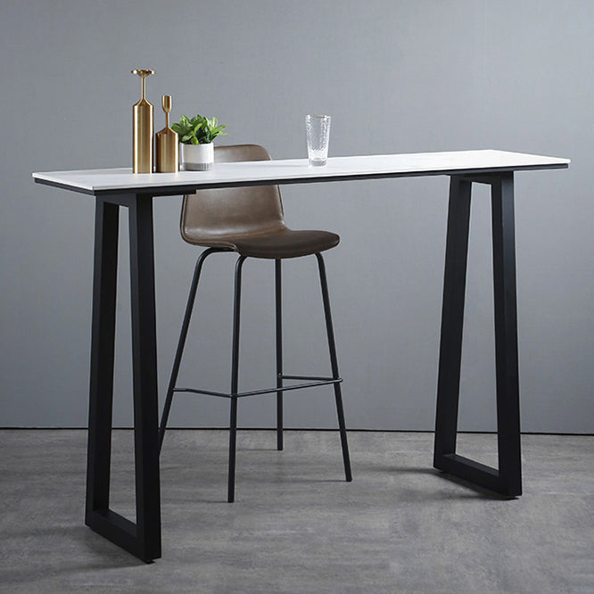 Industrial Rectangle Indoor Bar Dining Table White Stone Bistro Table Fixed Table