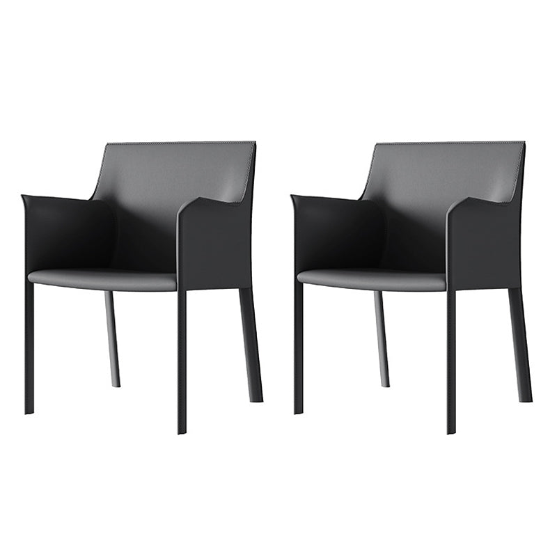 Sillas auxiliares de comedor contemporáneas de metal, silla con respaldo sólido y brazo (juego de 2)