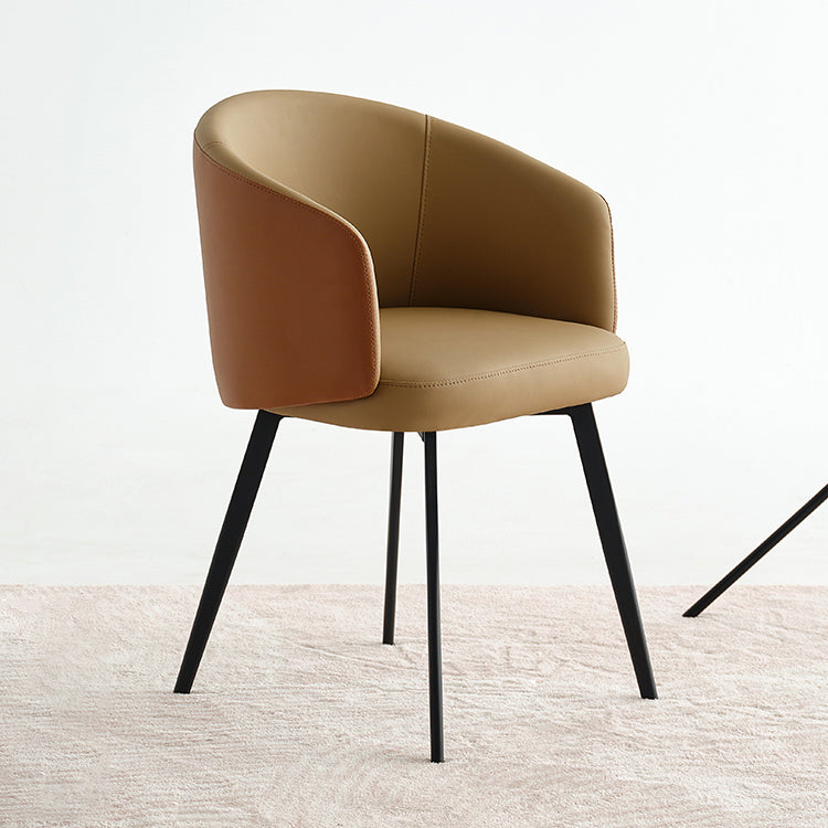 Sillón de cuero contemporáneo con acabado mate, respaldo sólido, silla de comedor