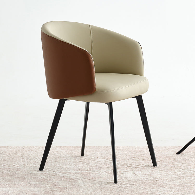 Sillón de cuero contemporáneo con acabado mate, respaldo sólido, silla de comedor