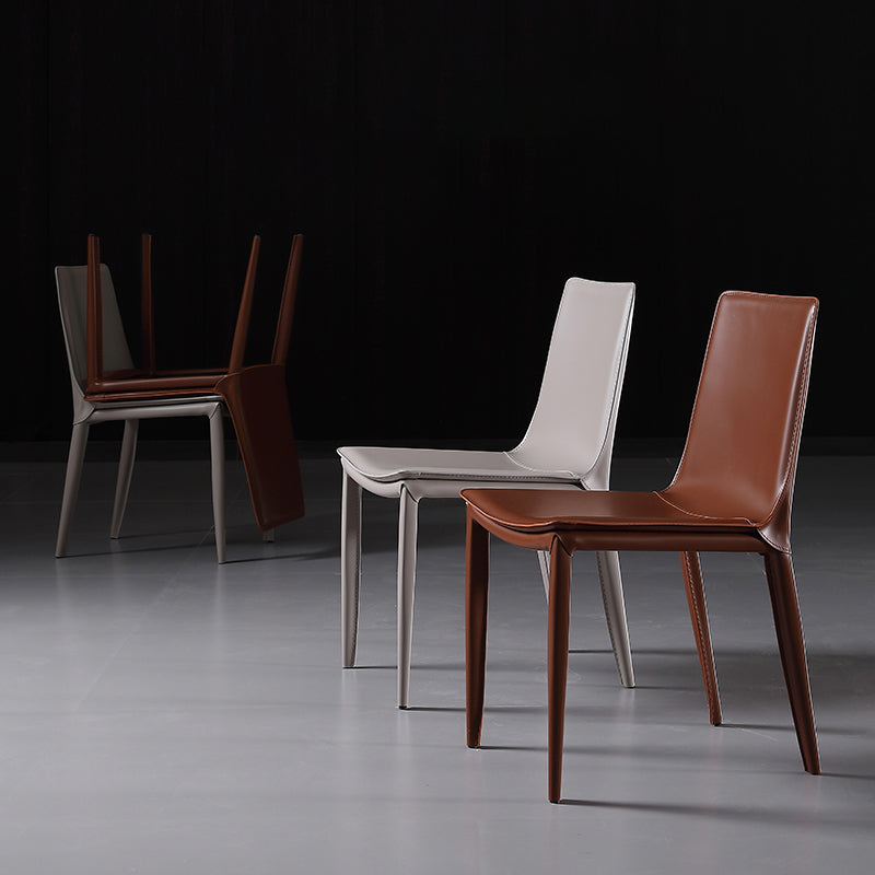 Designer Style Leather Restaurant zijstoel Solid Back Dining Chair (set van 2)