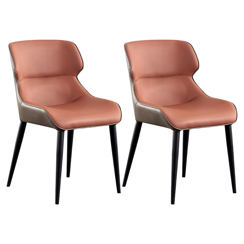 Contemporary Conference Room Wingback Side Chair Orange Leather Dining Chair
