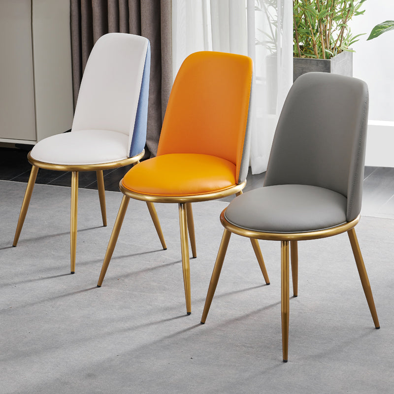 Glam faux lederen eetkamerstoel armloze metalen eetkamerstoelen voor thuisgebruik