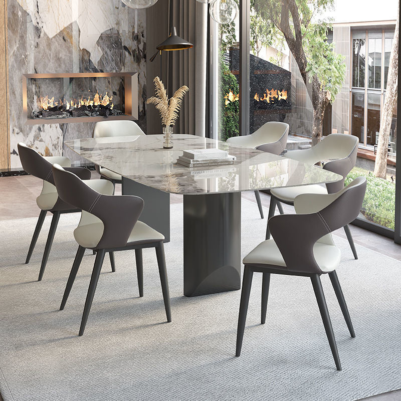 Sillones de comedor de cuero Sillas tapizadas con brazos con respaldo abierto y patas de metal