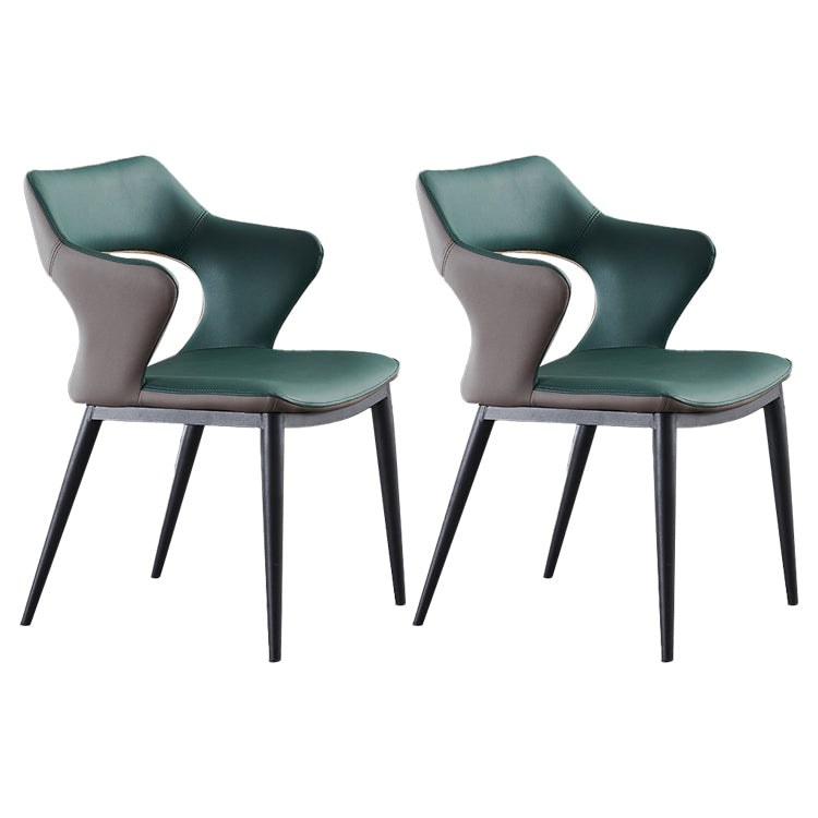 Sillones de comedor de cuero Sillas tapizadas con brazos con respaldo abierto y patas de metal