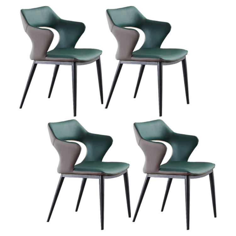 Sillones de comedor de cuero Sillas tapizadas con brazos con respaldo abierto y patas de metal