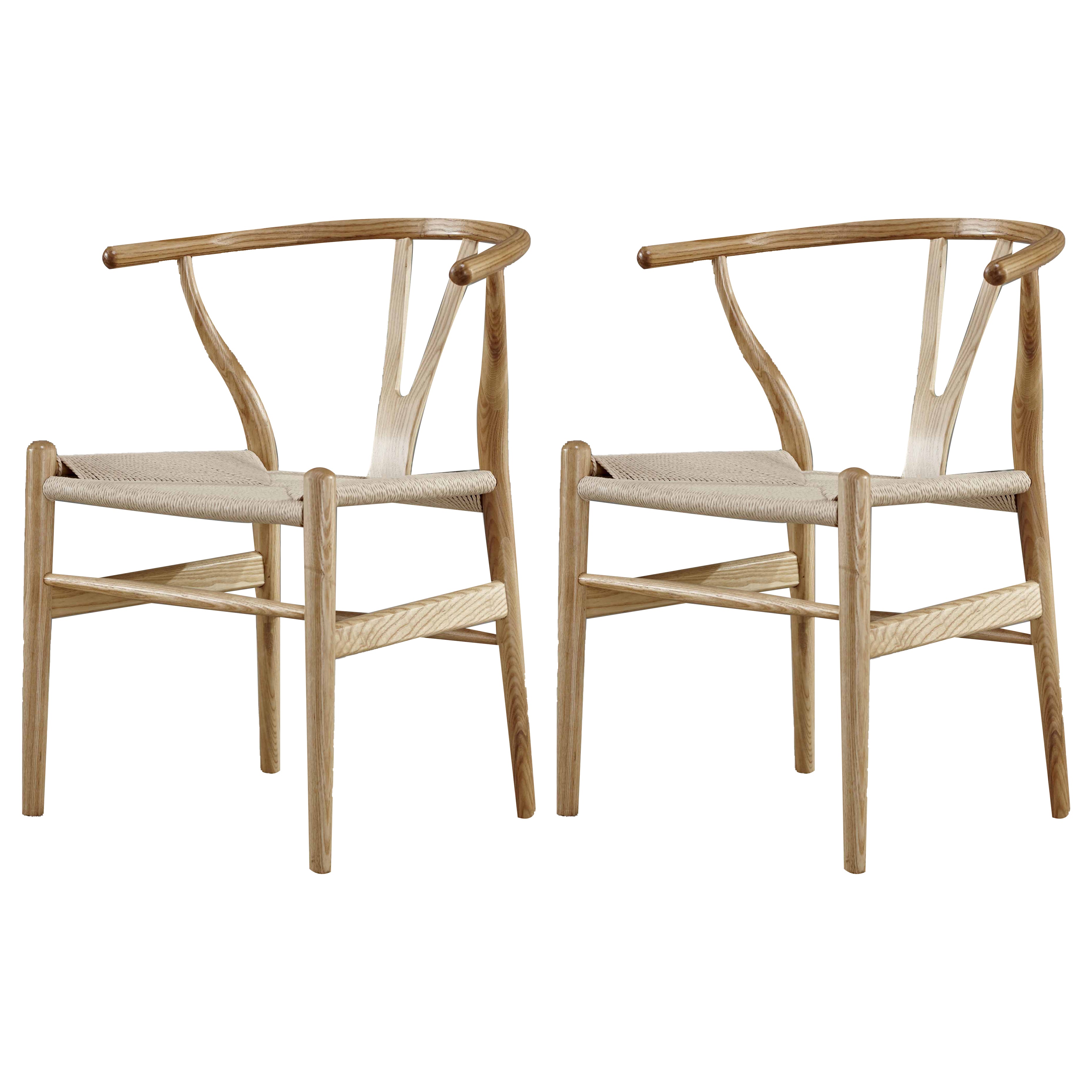 Sillas de comedor con brazo de estilo tradicional Sillones de comedor de madera de Wishbone de fresno