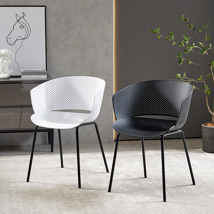Comedor de metal Silla moderna Silla de comedor con respaldo abierto y brazo