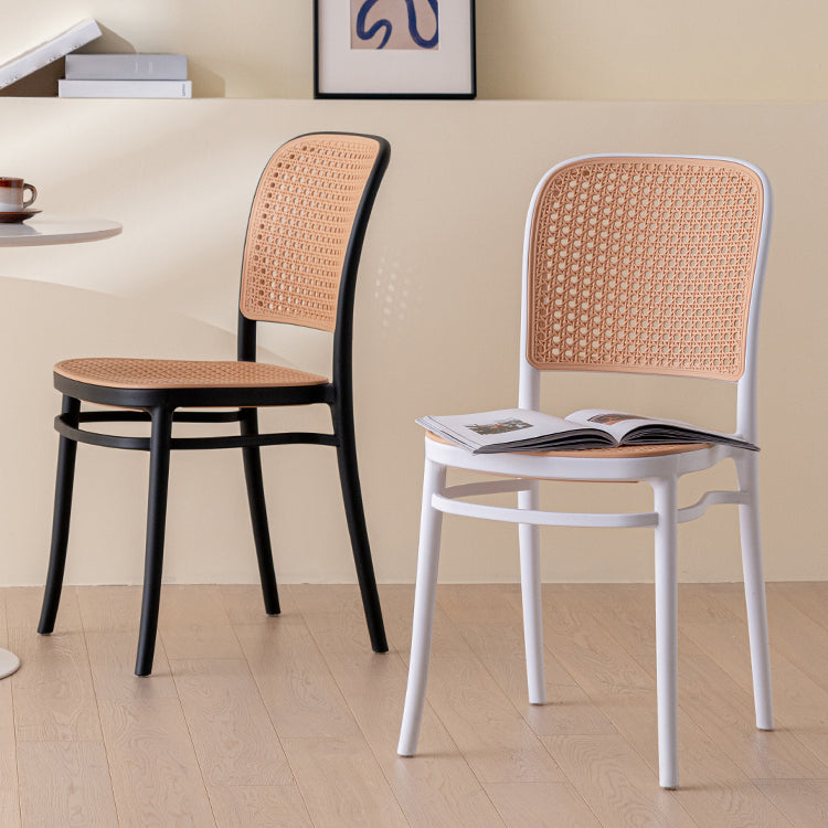 Silla sin brazos de comedor de plástico moderno, silla lateral de comedor con respaldo abierto para uso en restaurantes