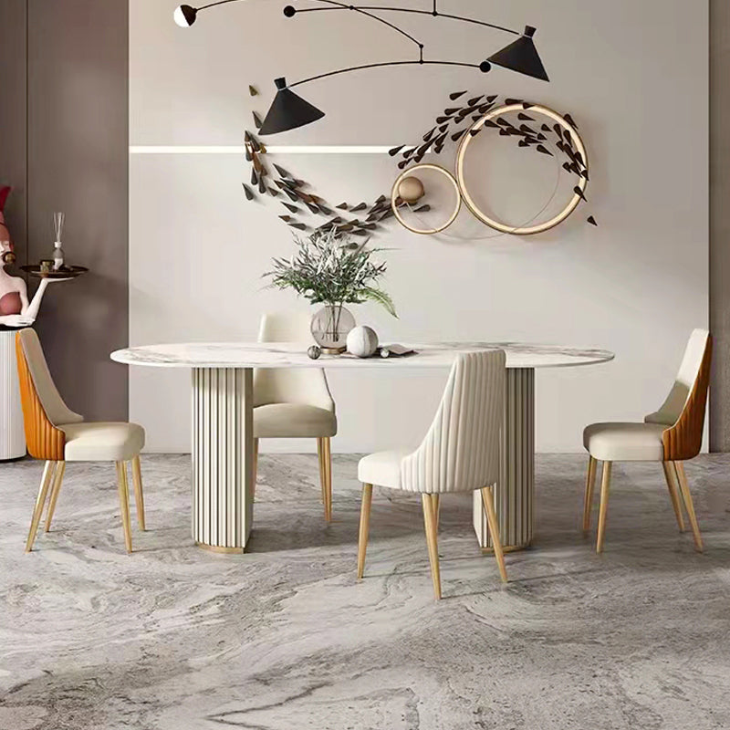 Silla sin brazos de comedor de cuero sintético Glam, silla de comedor de metal para uso doméstico