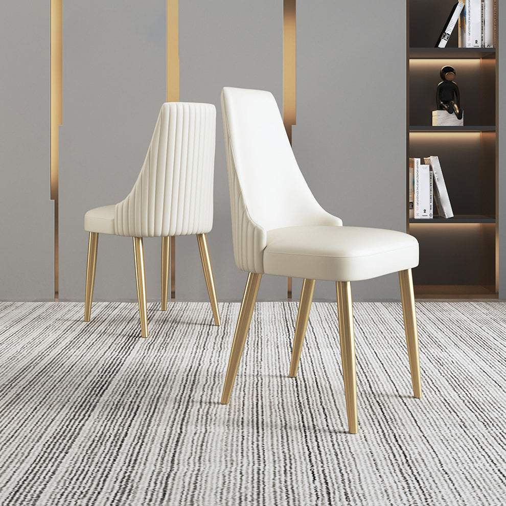 Silla sin brazos de comedor de cuero sintético Glam, silla de comedor de metal para uso doméstico