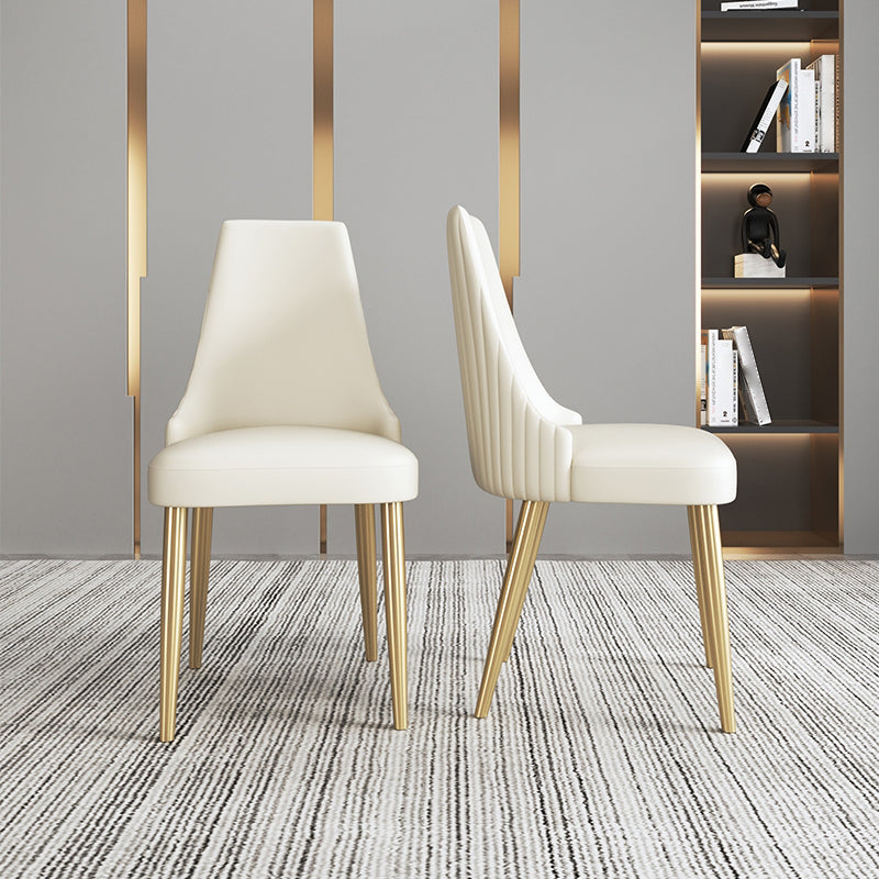 Silla sin brazos de comedor de cuero sintético Glam, silla de comedor de metal para uso doméstico