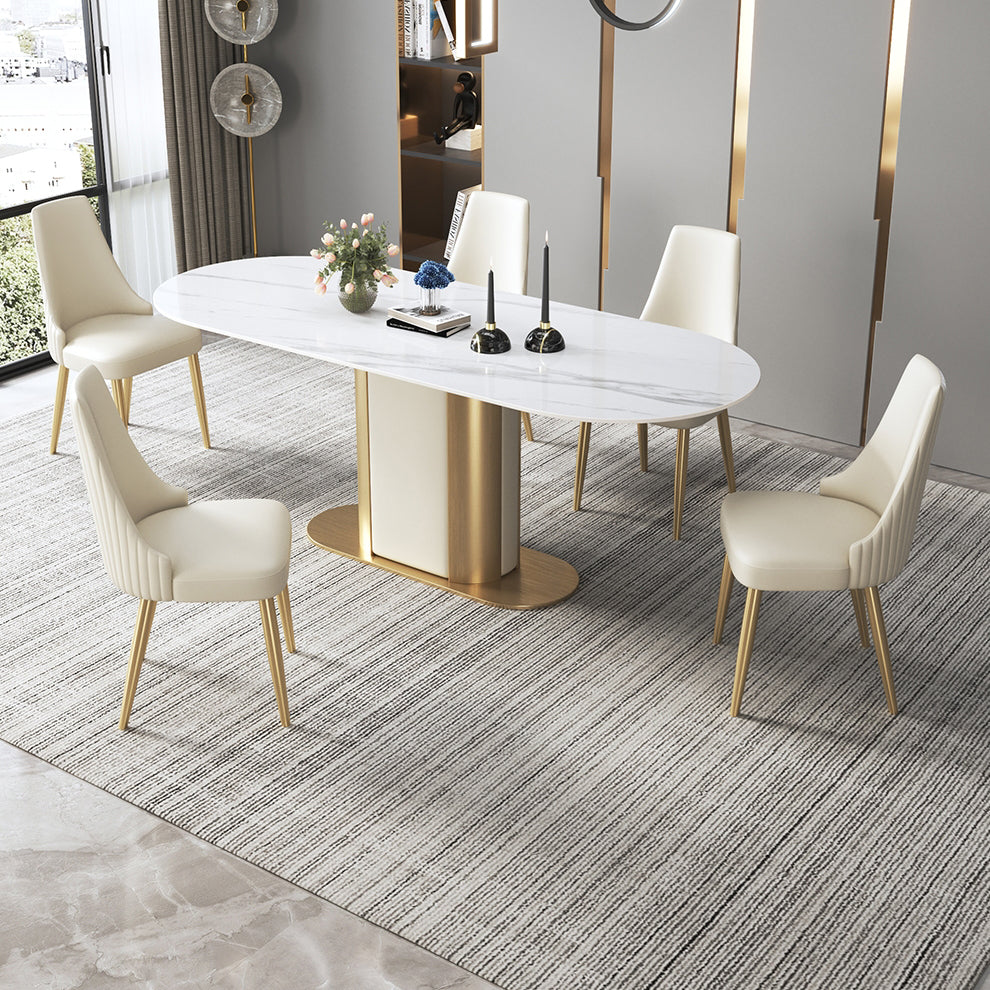Silla sin brazos de comedor de cuero sintético Glam, silla de comedor de metal para uso doméstico