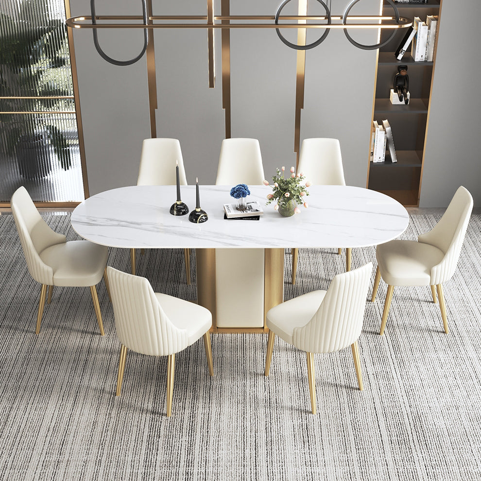 Silla sin brazos de comedor de cuero sintético Glam, silla de comedor de metal para uso doméstico