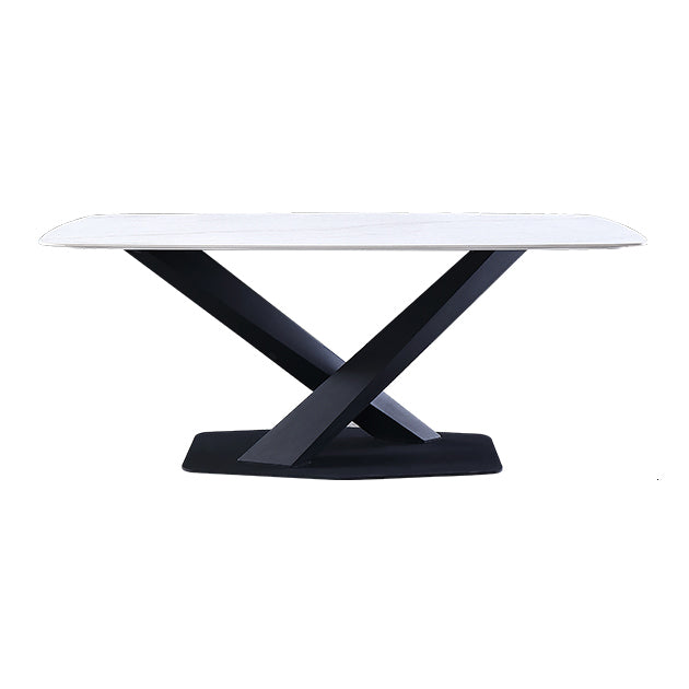 Traditional Luxury Rectangle Dining Table Sintered Stone Table with Pedestal Base